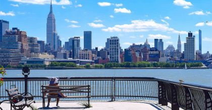 One of the most serene places with scenic views in Jersey City - the Jersey Waterfront.